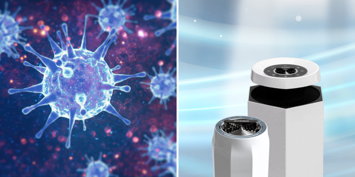 Puraclenz ionic air purifier with HEPA reducing airborne viruses mid-air with advanced PCO technology proven effective against MS2 bacteriophage